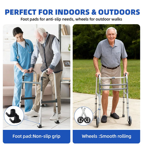 Replacement Heavy Duty Aluminum Caster Wheels For Standard Walker Aids With Non Slip Foot Pads, Suitable For Indoor And Outdoor Use
