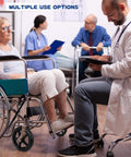 Elderly woman in wheelchair with doctor discussing healthcare, focus on wheel with 6 Pack 6 Inch Replacement Walker Wheels Kit With Bearings And Screws For Wheelchairs And Walkers Rubber Rollator Wheels Universal Fit Includes Tires And Hardware.