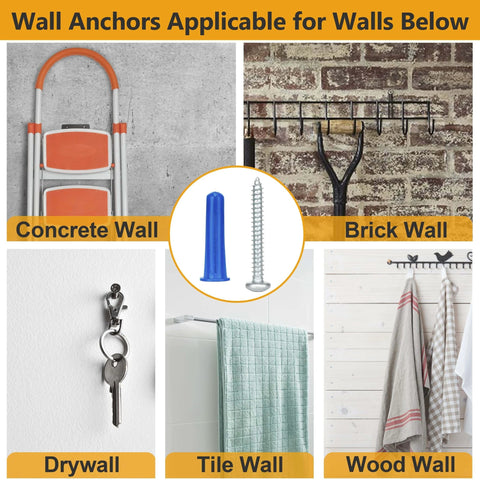 Wall Anchors and Screws Assortment Kit with Drill Bits for Concrete, Brick, Drywall, Tile, and Wood Walls, 200-Piece Masonry Set