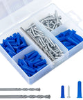 Wall Anchors and Screws Assortment Kit with Drill Bits for Concrete and Drywall in plastic case, 200-piece masonry set