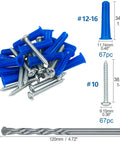 #12-16 Wall Anchors and Screws Kit 134pcs with Plastic Concrete Anchors and Galvanized Wood Screws, Includes Drill Bit and Storage Box