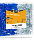 #10-12 Wall Anchors and Screws Kit 220pcs with Plastic Anchors and Galvanized Screws, Includes Drill Bit and Storage Box