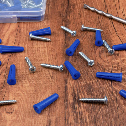 #10-12 Wall Anchors and Screws Kit 220pcs with Plastic Anchors and Galvanized Screws, Includes Drill Bit and Storage Box