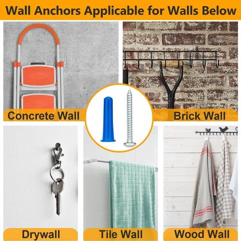 #12-16 Wall Anchors and Screws Kit 134pcs with Plastic Concrete Anchors and Galvanized Wood Screws for various wall types