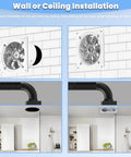 Beefy 8 Inch Exhaust Fan 735 CFM Wall Mounted Ventilation Blower shown installed on wall and ceiling for multiple uses