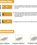 Installation instructions for 510Pcs Wall Hanging Kit with Anchors and Screws, applicable on various wallboards.