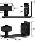 Black 2 Pack Barn Door Floor Guide Wall Mount Stay Roller with dimensions, 8 setup options, felt strip, flush bottom design