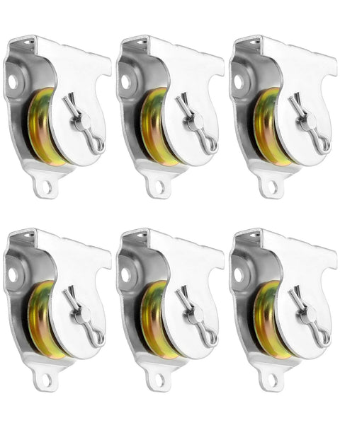 Wall Mount Pulleys, 6 Pcs 1-1/2" Ceiling Mount Single Pulley V-Groove Pulley Hardware Accessories for 3/8" Wire or Rope, Working Load 420 Lbs