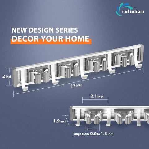 Wall Mounted Broom Holder With 4 Racks And 5 Hooks For Garage Kitchen Laundry Room Storage Organizer, size details.