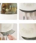 Wall Mounted Cutlery Holder - Kitchen Utensil Storage Box with Lid - Chopstick Container - Drain Racks close-up of compartments and drainage