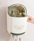 Wall Mounted Cutlery Holder - Kitchen Utensil Storage Box with Lid - Chopstick Container, being used in kitchen setup