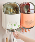Wall Mounted Cutlery Holder - Kitchen Utensil Storage Box with Lid - Chopstick Container - Two units installed on wall with utensils