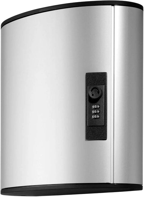 Wall Mounted Key Cabinet With Combination Lock That Holds 36 Key Tags In A Heavy Duty Brushed Aluminum Box, front view