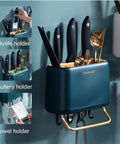 Multifunctional Kitchen Utensils Wall Mounted Organizer Box,Cookware Cutlery Holder Tableware Wall Drainer Self Drying Rack with Hooks and Towel Rack (White) holding knives, cutlery, and towels