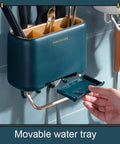 Multifunctional Kitchen Utensils Wall Mounted Organizer Box with movable water tray showing self-draining feature, knives and kitchen tools stored.