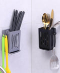 Wall-mounted Multifunctional Kitchen Utensil Rack Draining Chopstick Holder with cutlery and spatula storage box (Black).
