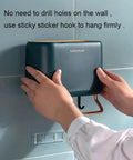 Person mounting Multifunctional Kitchen Utensils Wall Mounted Organizer Box with sticky hook on kitchen wall, no-drill installation