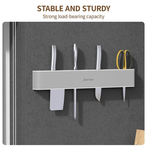 Wall-Mounted Knife Holder Organizer - No Drilling Premium Material Kitchen Storage for Utensils, Spices & Towels - Black & White.