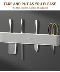 Wall-Mounted Knife Holder Organizer - No Drilling Premium Material Kitchen Storage for Utensils, Spices & Towels - Black & White.