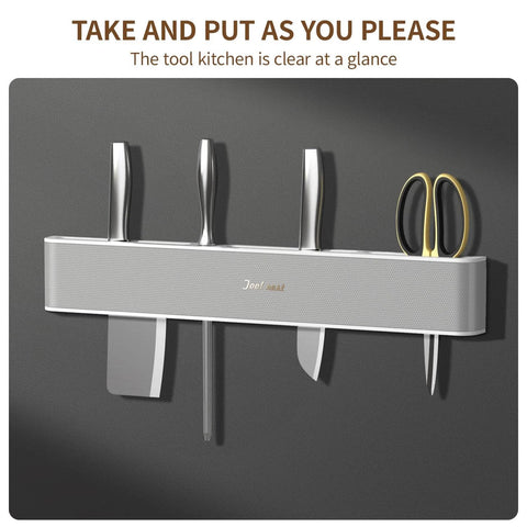 Wall-Mounted Knife Holder Organizer - No Drilling Premium Material Kitchen Storage for Utensils, Spices & Towels - Black & White.