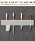 Wall-Mounted Knife Holder Organizer - No Drilling Premium Material Kitchen Storage for Utensils, Spices & Towels, Space-Saving Design for Home & Office - Black & White, displaying knives and scissors on a gray background.