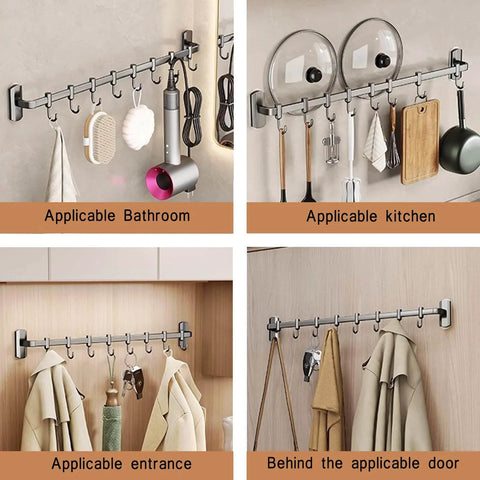 Kitchen Hooks Utensil Holder Wall Utensil Rack Kitchen Hooks for Utensils Kitchen Rail with Hooks Utensil Hooks, Black, 45cm in various settings