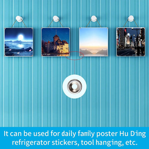 60 Pcs Neodymium Disc Magnets With Mounting Hole 3 Mm Heavy Duty Rare Earth Magnets holding framed photos on blue wall
