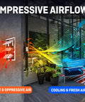 Diagram showing Powerful 10 Inch Wall Mounted Shutter Exhaust Fan With Automatic Shutter Thermostat And Variable Speed Controller 820 CFM Coverage For Big Spaces Up To 1200 Square Feet 65W Energy Efficient Silver ILG8SF10V ST showcasing airflow in greenhouse setting.