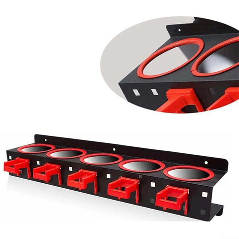 Wall Mounted Spray Bottle Rack With Five Hooks Heavy Duty Cold Rolled Steel Organizer for car wash bottles in black and red