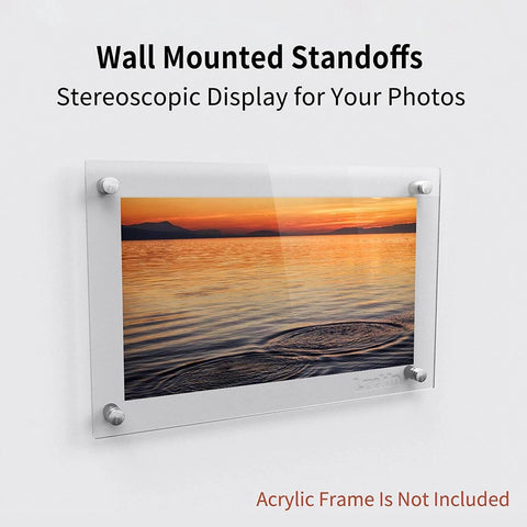 Acrylic photo display with 20 Pack Standoff Screws 1 Inch Diameter And 1 Inch Length Stainless Steel With Brushed Nickel Finish installed