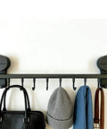 Wall Mounted Utensil Hook Rack with 8 Hooks, No Drill Installation, space gray finish holding coat, hat, towel, and bag