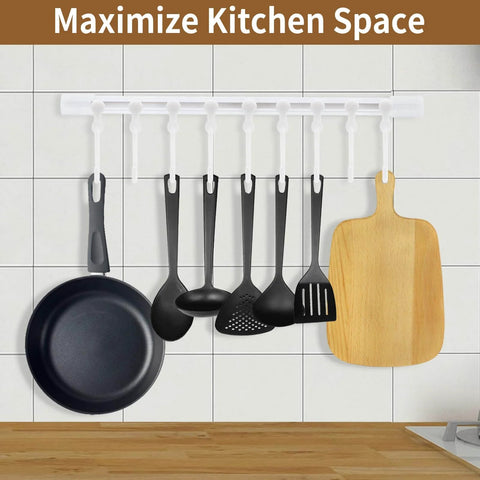 Kitchen Utensil Hanging Rrack - Hooks for Kitchen Utensils, No Drilling Wall Mounted Utensil Holder with utensils and cutting board
