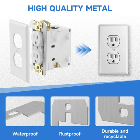 10 Pcs Wall Plate Spacer, Spacers for Electrical Outlets, showing metal flush fit leveling plates for fixing loose outlets.