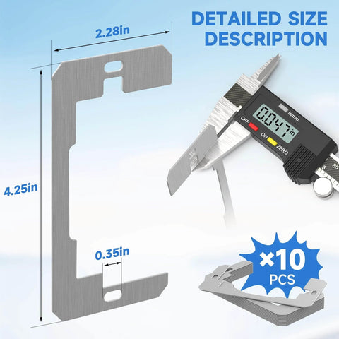 Detailed size description of 10 Pcs Wall Plate Spacer,Spacers for Electrical Outlets, Metal Flush Fit Device Leveling Plates for repair