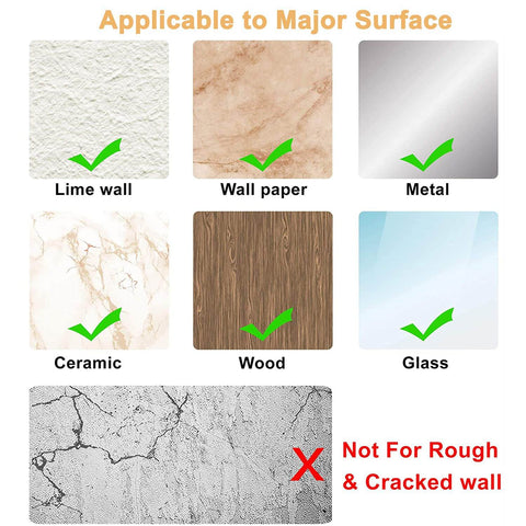 Door Stopper Wall Protector Set applicable surfaces including lime wall, wallpaper, metal, ceramic, wood, and glass; not for cracked walls.