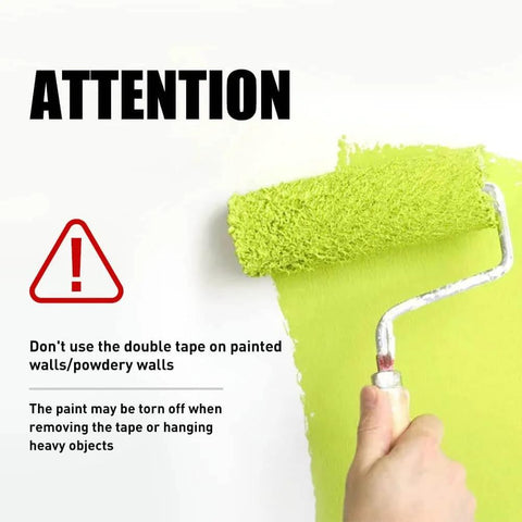 Caution about using Heavy Duty Clear Double Sided Tape, Half Inch By Ten Feet Acrylic Mounting Tape on painted walls.
