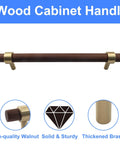 Walnut Wood Cabinet Pulls Set Of 2 With Screws, 160mm Hole Center Drawer Handles, rustic brass knobs, 8.66" length, classic retro style