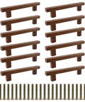 Walnut Wood Drawer Pulls 12 Pack 178mm Long Center To Center 128mm 5 Inch Wooden Handles with mounting screws shown.