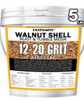 Front view of 12-20 Grit Ground Walnut Shell Media for gentle blasting and polishing, 5 Lbs, silica-free 0.85-1.70 mm grit bucket