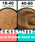 Fine 40 60 Grit Walnut Shell Media for gentle blasting, tumbling, and polishing of soft woods, plastics, gems, and soft metals