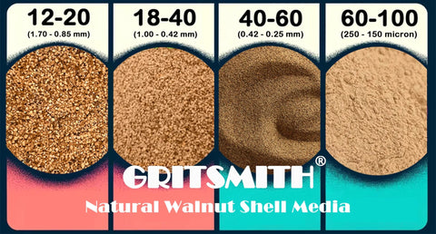 Fine 40 60 Grit Walnut Shell Media for gentle blasting, tumbling, and polishing of soft woods, plastics, gems, and soft metals