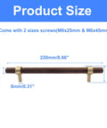 Walnut Wood Cabinet Pulls Set Of 2 With Screws, 160mm Hole Center Drawer Handles, shown with size dimensions and screws