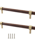 Walnut Wood Cabinet Pulls Set Of 2 With Screws, 160mm Hole Center Drawer Handles, Rustic Brass Knobs For Kitchen Cabinets