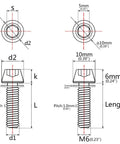 Technical diagram of Wanyifa Titanium M6x16 18 20 25mm Hex Tapered Head for Bicycle Crank Brake Fixed Upgrade Screw dimensions and measurements.