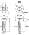 Technical diagram of ✝️ Wanyifa Titanium Bolt M6 10 15 20 25mm Torx T30 Screws for Bicycle Motorcycle Car Pack of 4 (M6x15mm, Brunt Blue).
