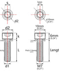 Technical diagram of ✝️ Wanyifa Titanium Ti Bolt M7 x 20mm Allen Head with Washers Bike Scewrs Pack of 4, showing dimensions.