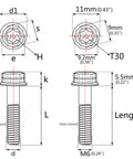 Technical drawing of ✝️ Wanyifa Titanium Flange 12 Point M6 x10 15 20 25 30 35 40 45 50mm Screw Bolt Pack of 4 (M6x30mm, Burning Blue)