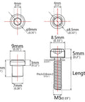 Technical diagram of Wanyifa Titanium M5x16 18 20mm Bolt with Washer Hex Head Screw Steerer Clamp Nut showing dimensions and specifications.