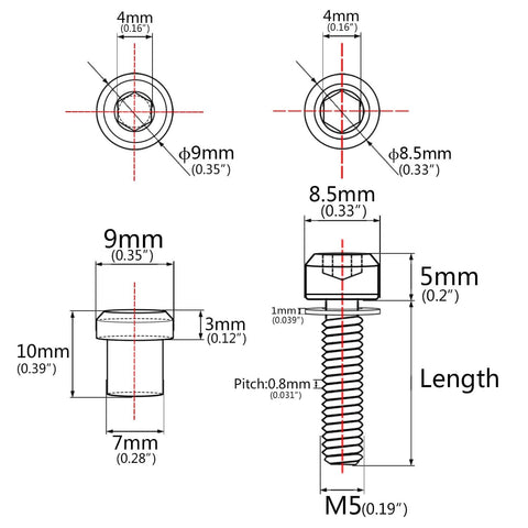 Technical diagram of Wanyifa Titanium M5x16 18 20mm Bolt with Washer Hex Head Screw Steerer Clamp Nut showing dimensions and specifications.