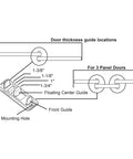 Diagram of door thickness guide and components for Bypass Wardrobe Track Kit For Sliding Closet Doors Fits 47 To 48 Inch Openings